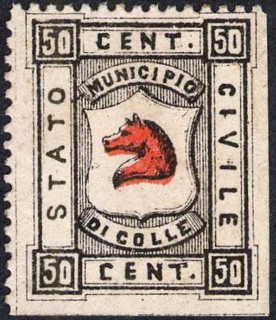 Marca da Bollo del Comune di COLLE DI VAL D´ELSA su Carta Bianca di dimensioni 23 x 28,5 mm