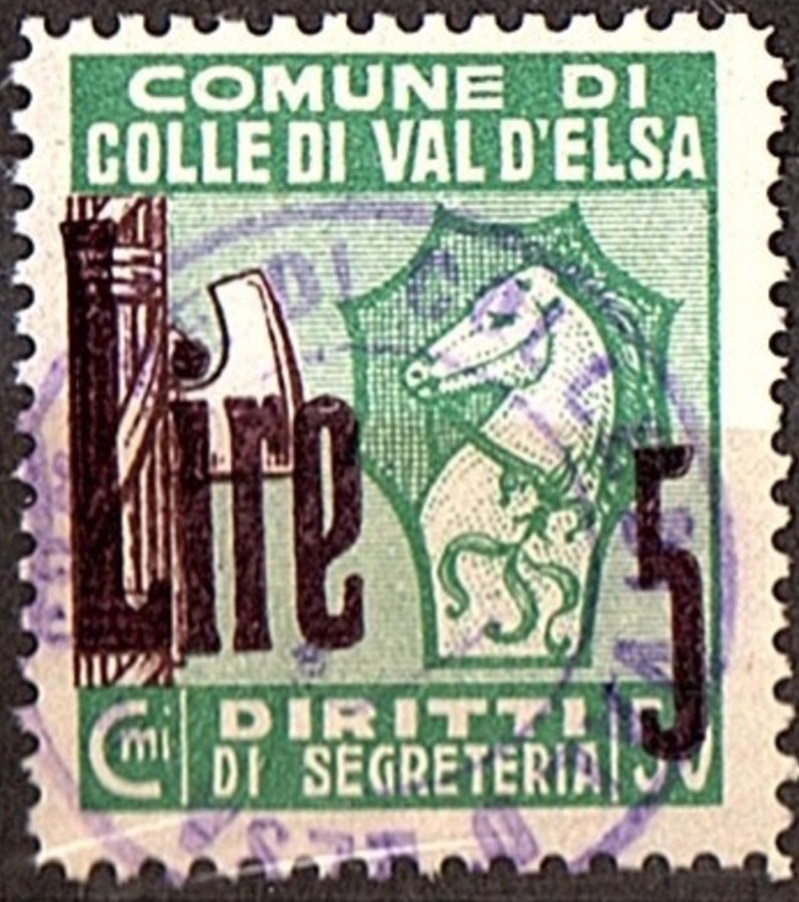 Marca da Bollo del Comune di COLLE DI VAL D´ELSA su Carta Bianca Sottile di dimensioni 23 x 27,5 mm