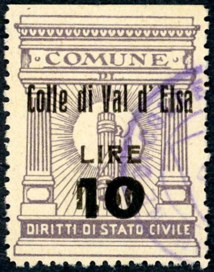 Marca da Bollo del Comune di COLLE DI VAL D´ELSA su Carta Bianca di dimensioni 25 x 32 mm