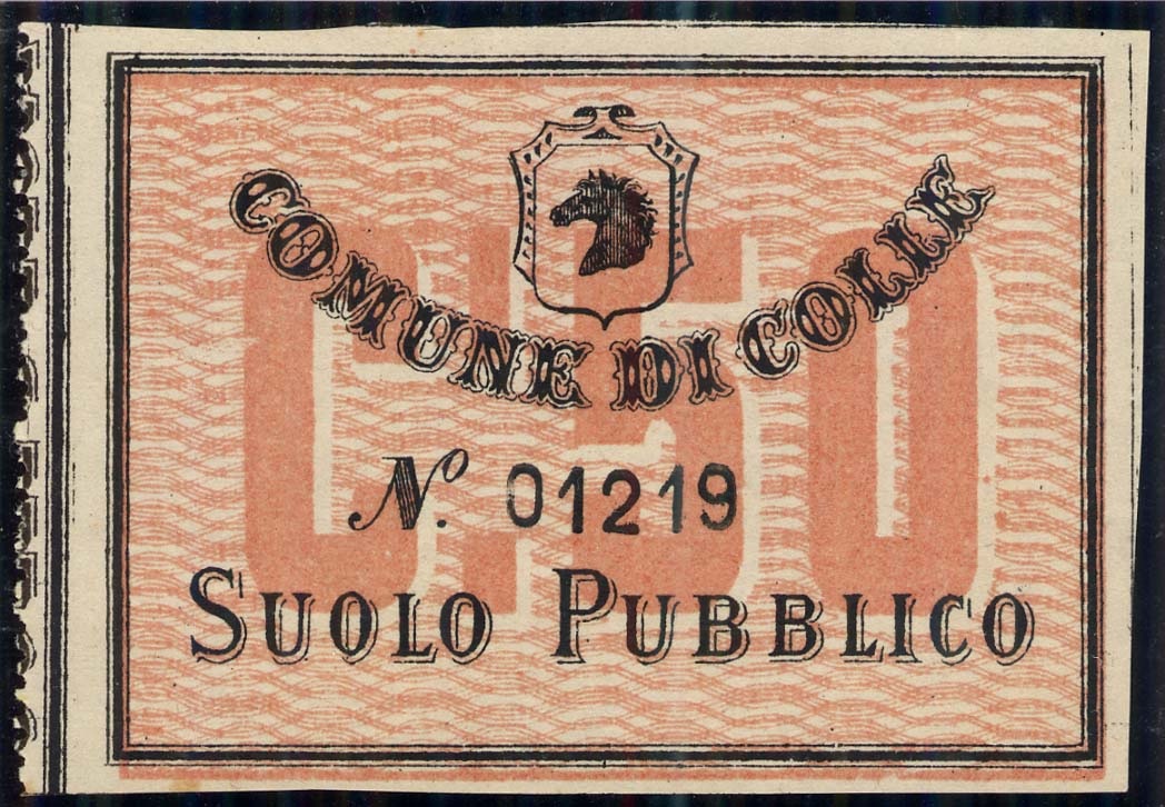 Marca da Bollo del Comune di COLLE DI VAL D´ELSA su Carta Bianca di dimensioni 62 x 45 mm
