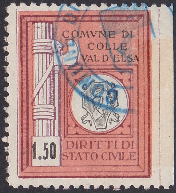 Marca da Bollo del Comune di COLLE DI VAL D´ELSA su Carta Bianca di dimensioni 22,5 X 33 mm