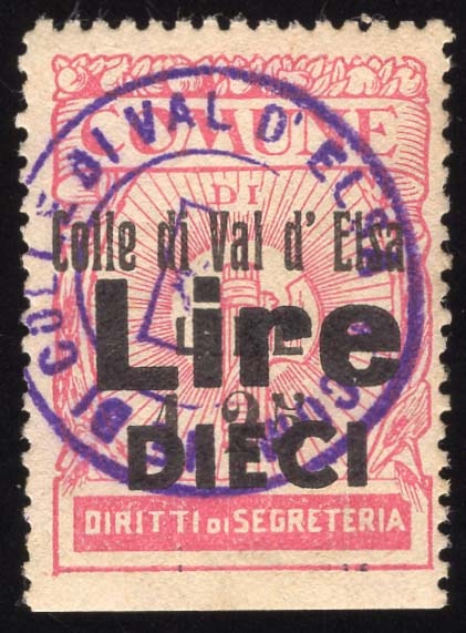 Marca da Bollo del Comune di COLLE DI VAL D´ELSA su Carta Bianca di dimensioni 24 X 33 mm