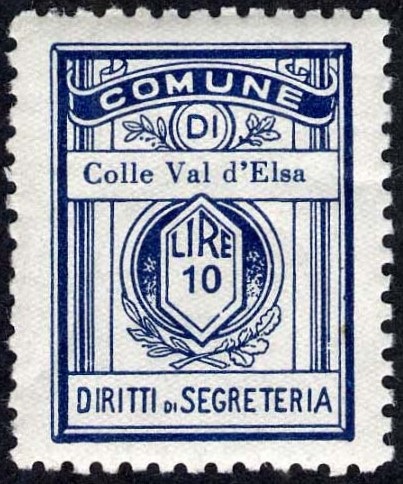 Marca da Bollo del Comune di COLLE DI VAL D´ELSA su Carta Bianca Sottile di dimensioni 21 x 27,5 mm