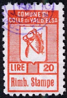 Marca da Bollo del Comune di COLLE DI VAL D´ELSA su Carta Bianca Sottile di dimensioni 14 x 22,5 mm