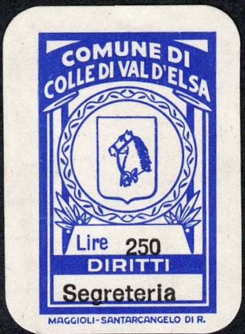 Marca da Bollo del Comune di COLLE DI VAL D´ELSA su Carta Bianca di dimensioni 18 X 25,5 mm