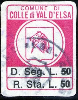 Marca da Bollo del Comune di COLLE DI VAL D´ELSA su Carta Bianca di dimensioni 18 x 23 mm