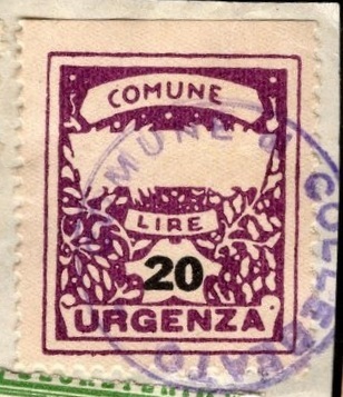 Marca da Bollo del Comune di COLLEBEATO su Carta Bianca di dimensioni 21 X 27 mm