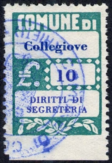Marca da Bollo del Comune di COLLEGIOVE su Carta Bianca di dimensioni 20 x 28 mm