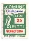 Marca da Bollo del Comune di COLLEPASSO su Carta Bianca Sottile di dimensioni 18,5 x 26 mm