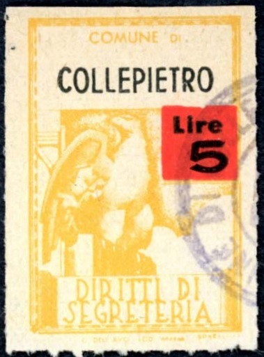 Marca da Bollo del Comune di COLLEPIETRO su Carta Bianca Sottile di dimensioni 21 X 32 mm