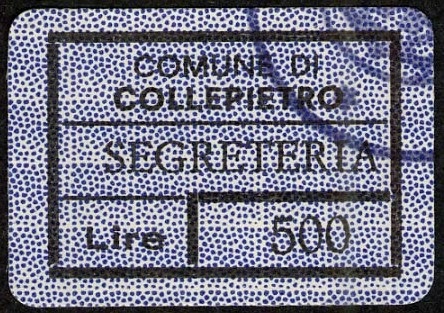 Marca da Bollo del Comune di COLLEPIETRO su Carta Bianca di dimensioni 19 x 14 mm