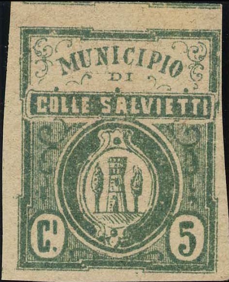 Marca da Bollo del Comune di COLLESALVETTI su Carta Bianca Sottile di dimensioni 29 x 35,5 mm