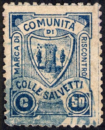 Marca da Bollo del Comune di COLLESALVETTI su Carta Bianca di dimensioni 19,5 x 25 mm