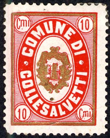 Marca da Bollo del Comune di COLLESALVETTI su Carta Bianca di dimensioni 20,5 x 26,5 mm