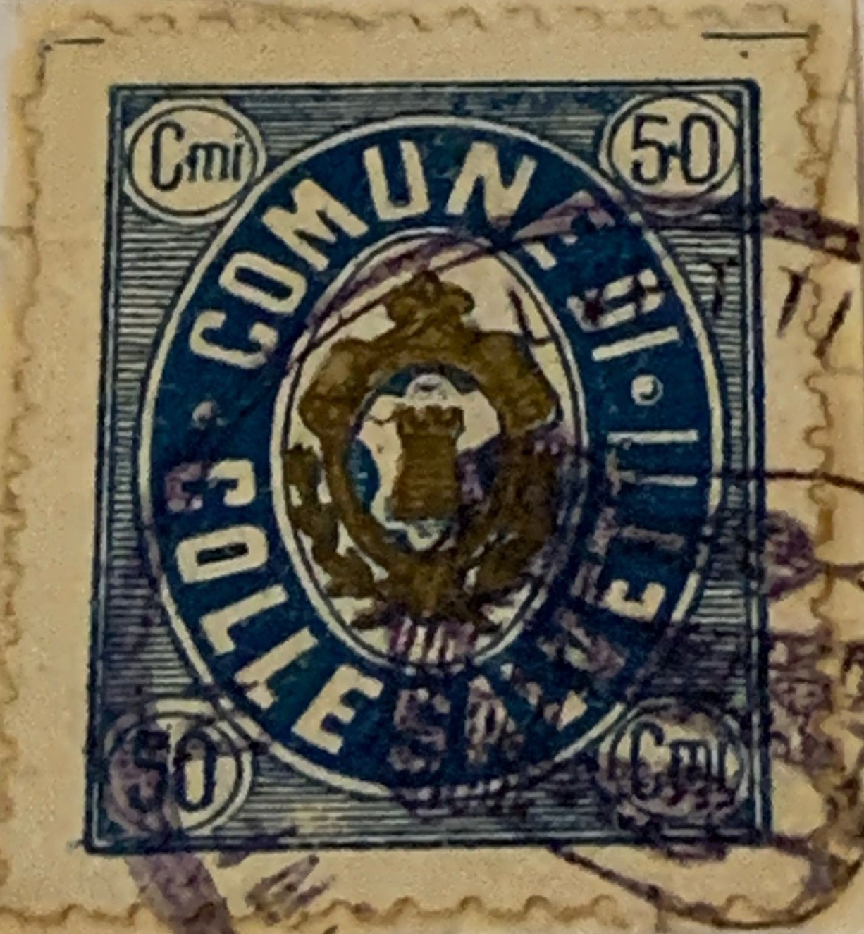 Marca da Bollo del Comune di COLLESALVETTI su Carta Bianca di dimensioni 21,5 x 28 mm