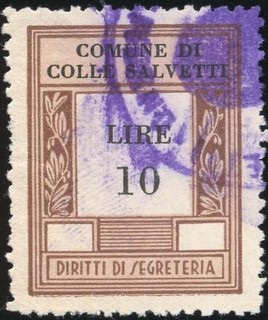 Marca da Bollo del Comune di COLLESALVETTI su Carta Bianca di dimensioni 23,5 x 29,5 mm