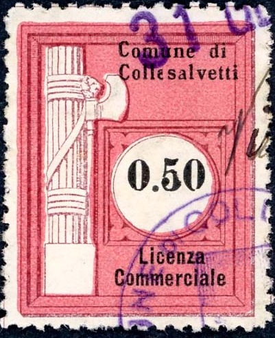 Marca da Bollo del Comune di COLLESALVETTI su Carta Bianca Sottile di dimensioni 24 x 30 mm