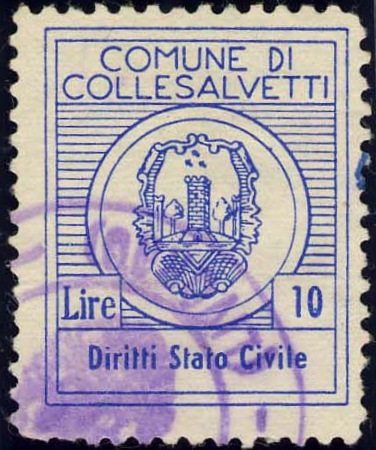 Marca da Bollo del Comune di COLLESALVETTI su Carta Bianca di dimensioni 21 x 26,5 mm