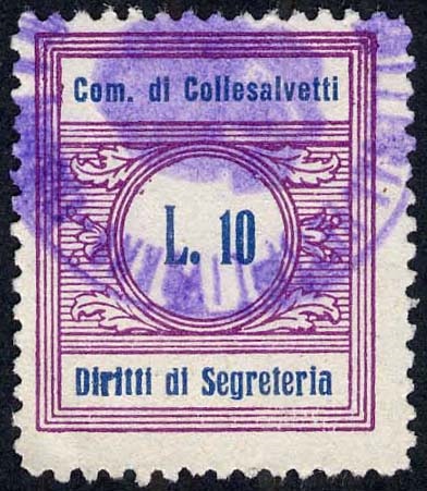 Marca da Bollo del Comune di COLLESALVETTI su Carta Bianca di dimensioni 22 x 25,5 mm