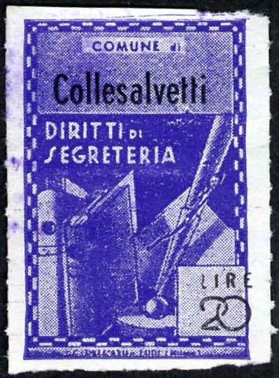 Marca da Bollo del Comune di COLLESALVETTI su Carta Bianca Sottile di dimensioni 21 X 32 mm
