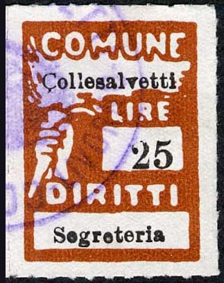 Marca da Bollo del Comune di COLLESALVETTI su Carta Bianca Sottile di dimensioni 18,5 x 26 mm