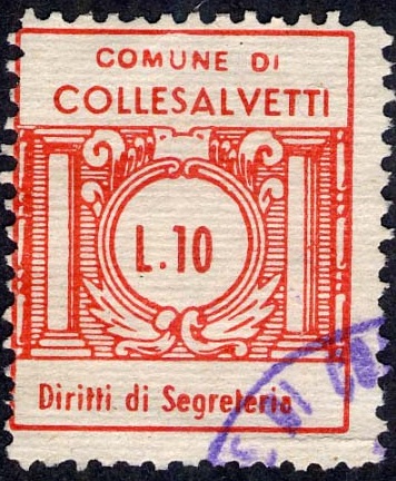 Marca da Bollo del Comune di COLLESALVETTI su Carta Bianca di dimensioni 21 x 25 mm