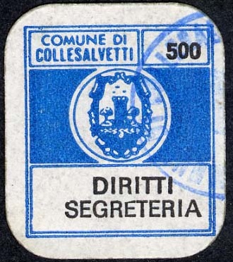 Marca da Bollo del Comune di COLLESALVETTI su Carta Bianca di dimensioni 19 x 21 mm