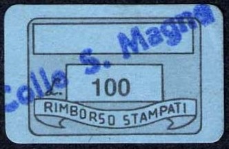 Marca da Bollo del Comune di COLLE SAN MAGNO su Carta Colorata di dimensioni 13,5 x 19 mm