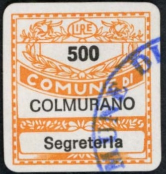 Marca da Bollo del Comune di COLMURANO su Carta Bianca di dimensioni 19 x 21 mm