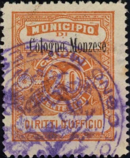 Marca da Bollo del Comune di COLOGNO MONZESE su Carta Bianca di dimensioni 22,5 x 28,5 mm