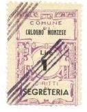 Marca da Bollo del Comune di COLOGNO MONZESE su Carta Bianca Sottile di dimensioni 22,5 x 35,5 mm