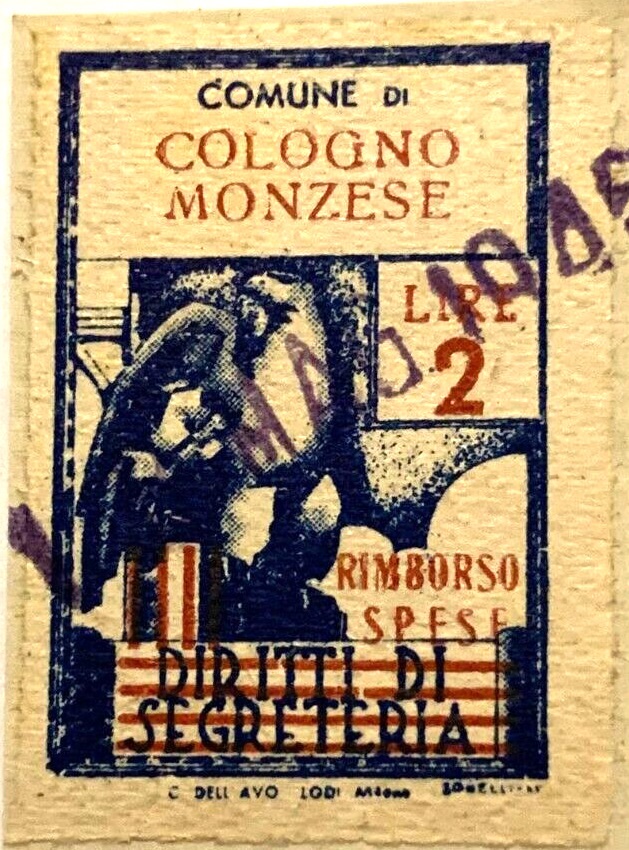 Marca da Bollo del Comune di COLOGNO MONZESE su Carta Bianca Sottile di dimensioni 22 x 29 mm