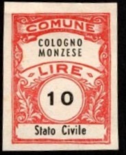 Marca da Bollo del Comune di COLOGNO MONZESE su Carta Bianca Sottile di dimensioni 22 x 28 mm