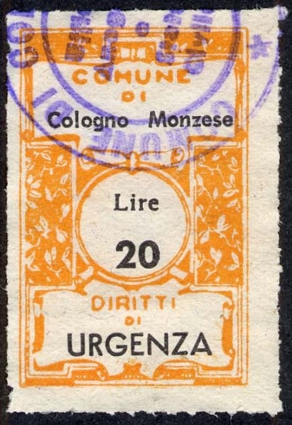Marca da Bollo del Comune di COLOGNO MONZESE su Carta Bianca Sottile di dimensioni 22,5 x 35,5 mm
