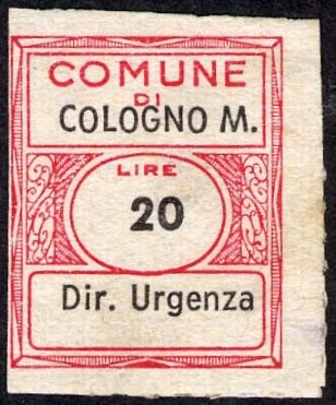 Marca da Bollo del Comune di COLOGNO MONZESE su Carta Bianca Sottile di dimensioni 17 x 21 mm