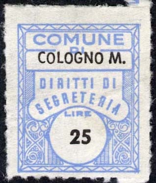Marca da Bollo del Comune di COLOGNO MONZESE su Carta Bianca Sottile di dimensioni 17 x 21 mm