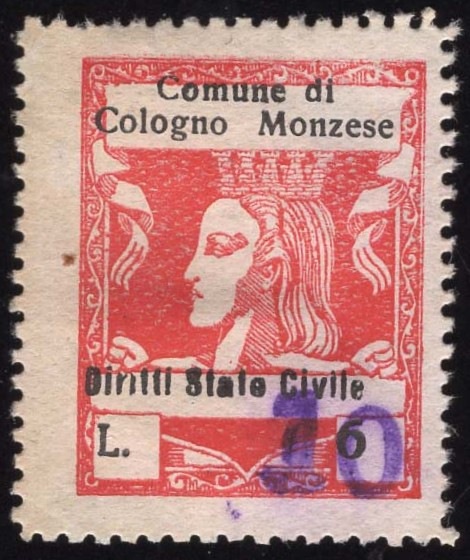 Marca da Bollo del Comune di COLOGNO MONZESE su Carta Bianca Sottile di dimensioni 17 x 21 mm