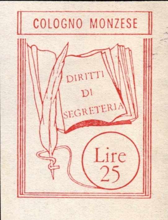 Marca da Bollo del Comune di COLOGNO MONZESE su Carta Bianca di dimensioni 21 X 27 mm