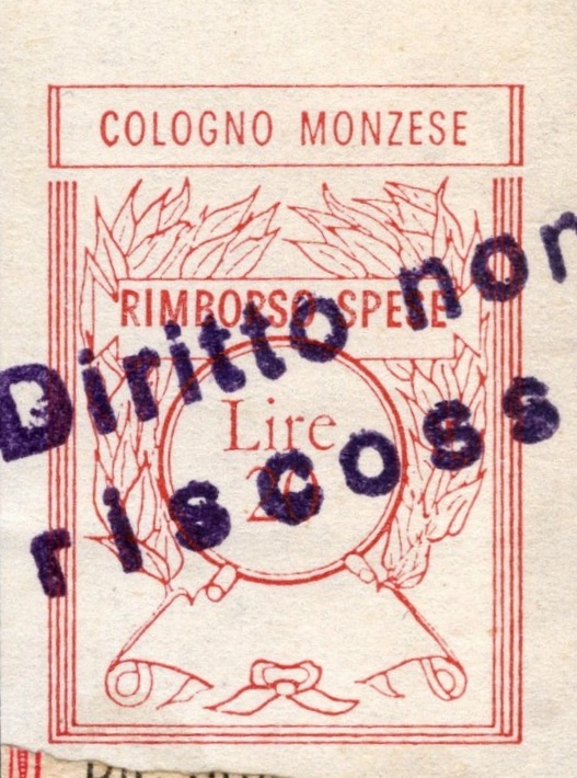 Marca da Bollo del Comune di COLOGNO MONZESE su Carta Bianca di dimensioni 21 X 27 mm