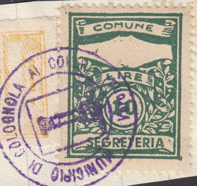 Marca da Bollo del Comune di COLOGNOLA AI COLLI su Carta Bianca di dimensioni 22,5 x 29 mm