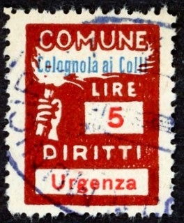 Marca da Bollo del Comune di COLOGNOLA AI COLLI su Carta Bianca di dimensioni 18,5 x 26 mm