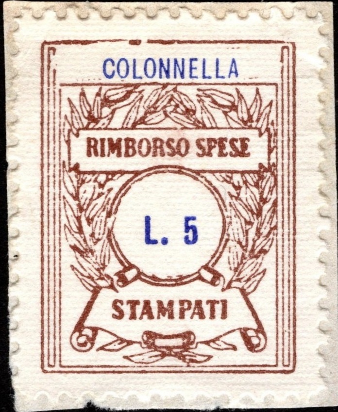 Marca da Bollo del Comune di COLONNELLA su Carta Bianca di dimensioni 20 x 26 mm
