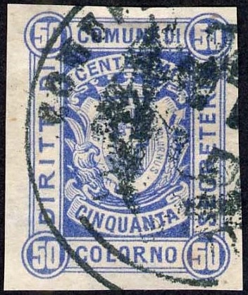 Marca da Bollo del Comune di COLORNO su Carta Bianca di dimensioni 21 x 26,5 mm