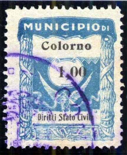 Marca da Bollo del Comune di COLORNO su Carta Bianca di dimensioni 24 x 29 mm