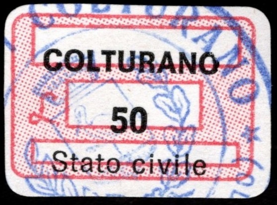 Marca da Bollo del Comune di COLTURANO su Carta Bianca di dimensioni 20 x 14 mm