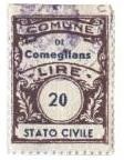 Marca da Bollo del Comune di COMEGLIANS su Carta Bianca di dimensioni 22 x 29,5 mm