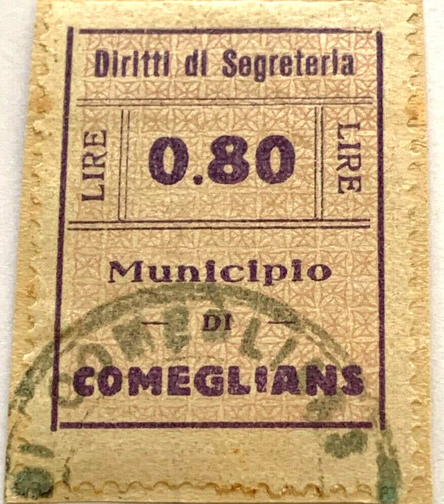 Marca da Bollo del Comune di COMEGLIANS su Carta Bianca di dimensioni 22 x 29,5 mm