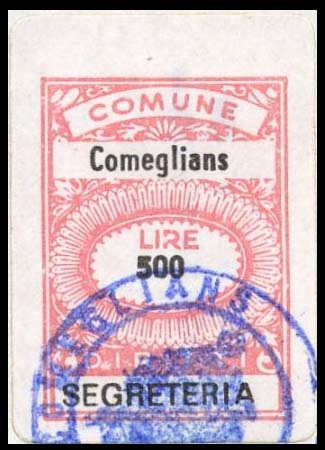 Marca da Bollo del Comune di COMEGLIANS su Carta Bianca di dimensioni mm