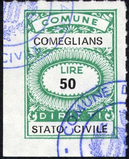 Marca da Bollo del Comune di COMEGLIANS su Carta Bianca di dimensioni mm