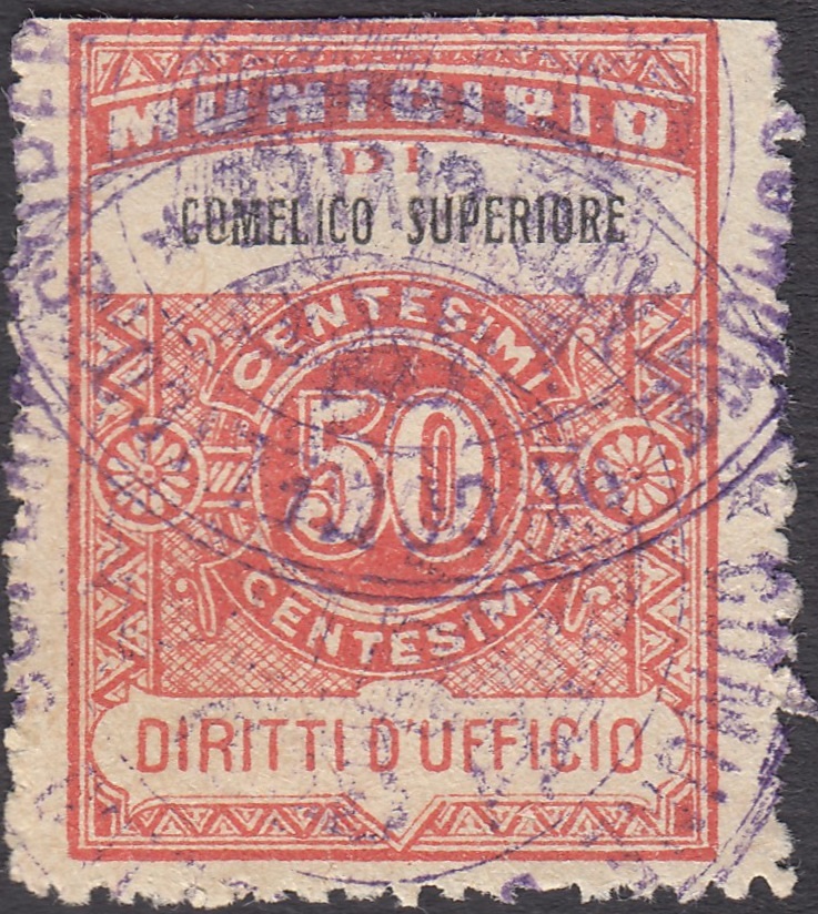 Marca da Bollo del Comune di COMELICO SUPERIORE su Carta Bianca Sottile di dimensioni 23 x 31 mm